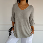 Women's Lightweight V Neck Knit Top Relaxed Three
