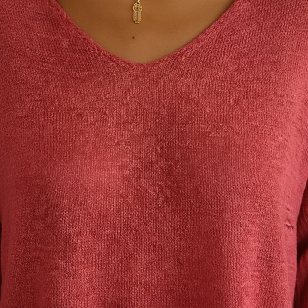 Women's Lightweight V Neck Knit Top Relaxed Three