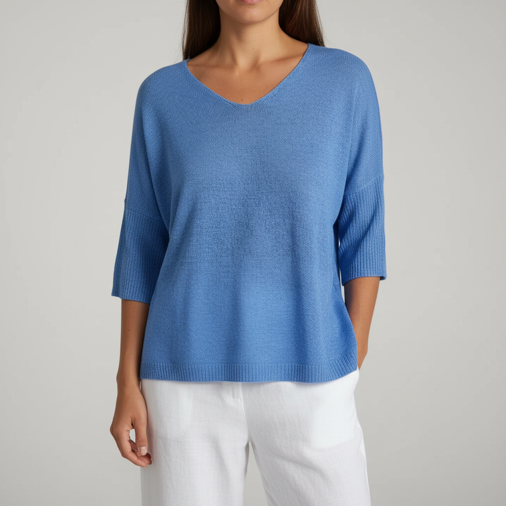 Women's Lightweight V Neck Knit Top Relaxed Three