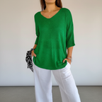 Women's Lightweight V Neck Knit Top Relaxed Three