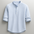 Men's Cotton Grandad Collar Shirt Textured Half Button Style