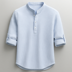 Men's Cotton Grandad Collar Shirt Textured Half Button Style