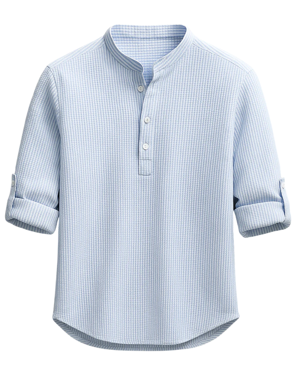 Men's Cotton Grandad Collar Shirt Textured Half Button Style