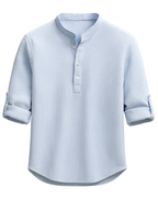 Men's Cotton Grandad Collar Shirt Textured Half Button Style