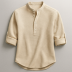 Men's Cotton Grandad Collar Shirt Textured Half Button Style