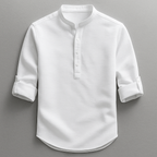 Men's Cotton Grandad Collar Shirt Textured Half Button Style