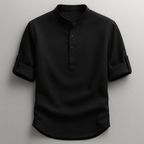 Men's Cotton Grandad Collar Shirt Textured Half Button Style