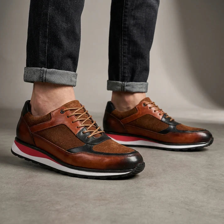 Men's Full Grain Leather Sneakers with Suede Panels Cushioned