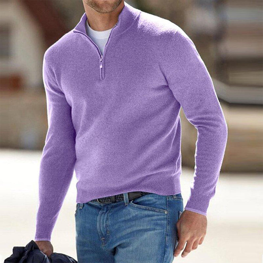 Men's Lightweight Quarter Zip Sweater with Raised Collar