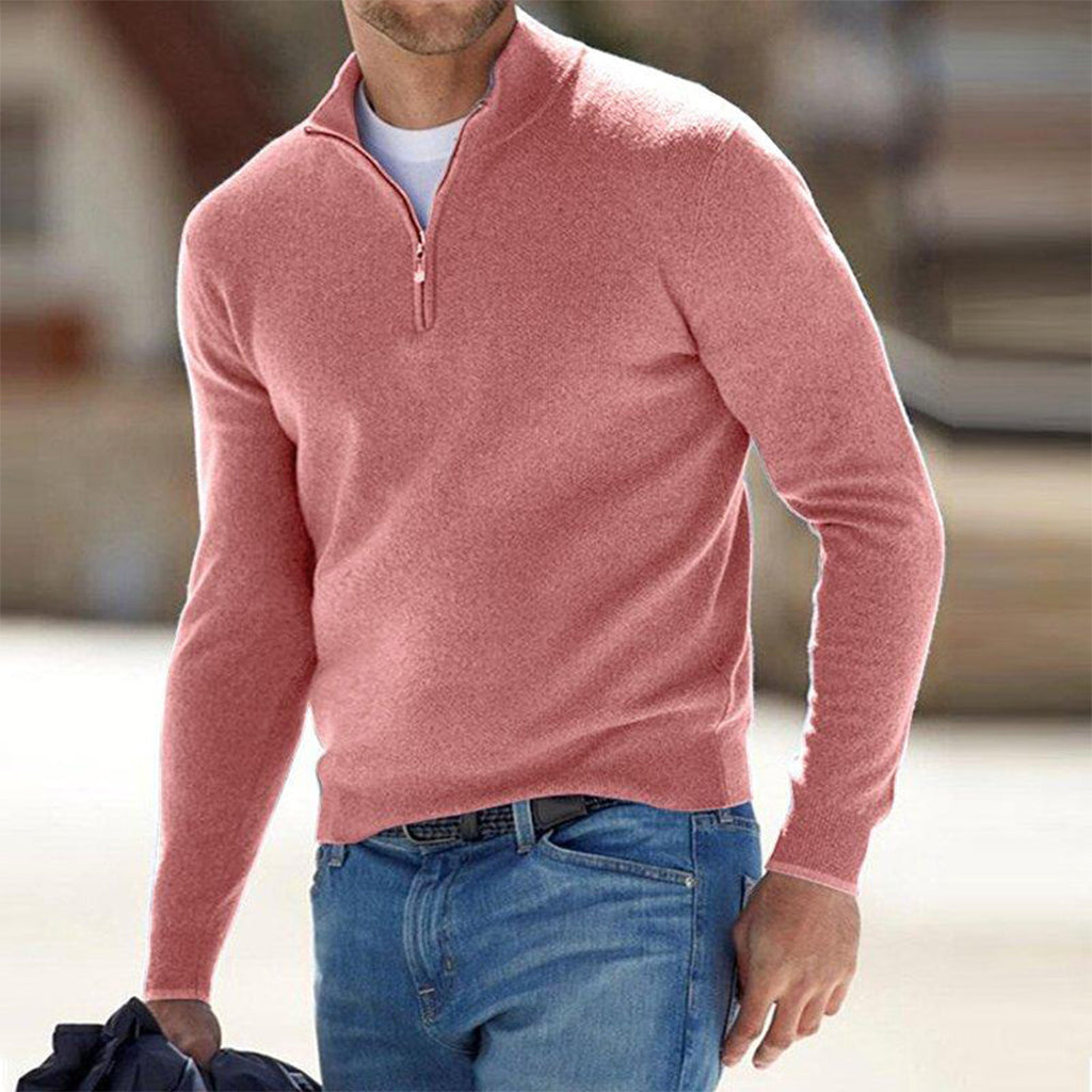 Men's Lightweight Quarter Zip Sweater with Raised Collar