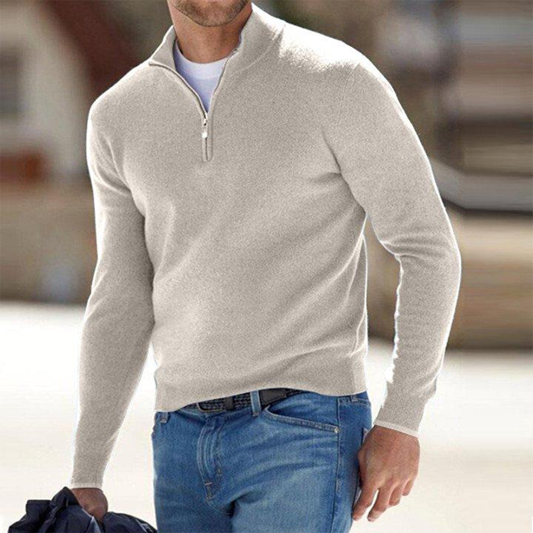 Men's Lightweight Quarter Zip Sweater with Raised Collar