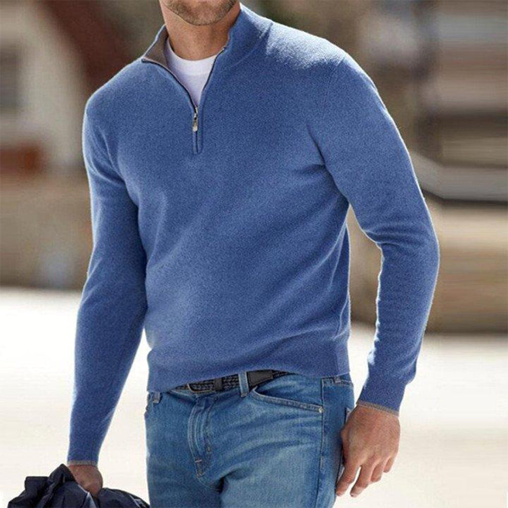 Men's Lightweight Quarter Zip Sweater with Raised Collar