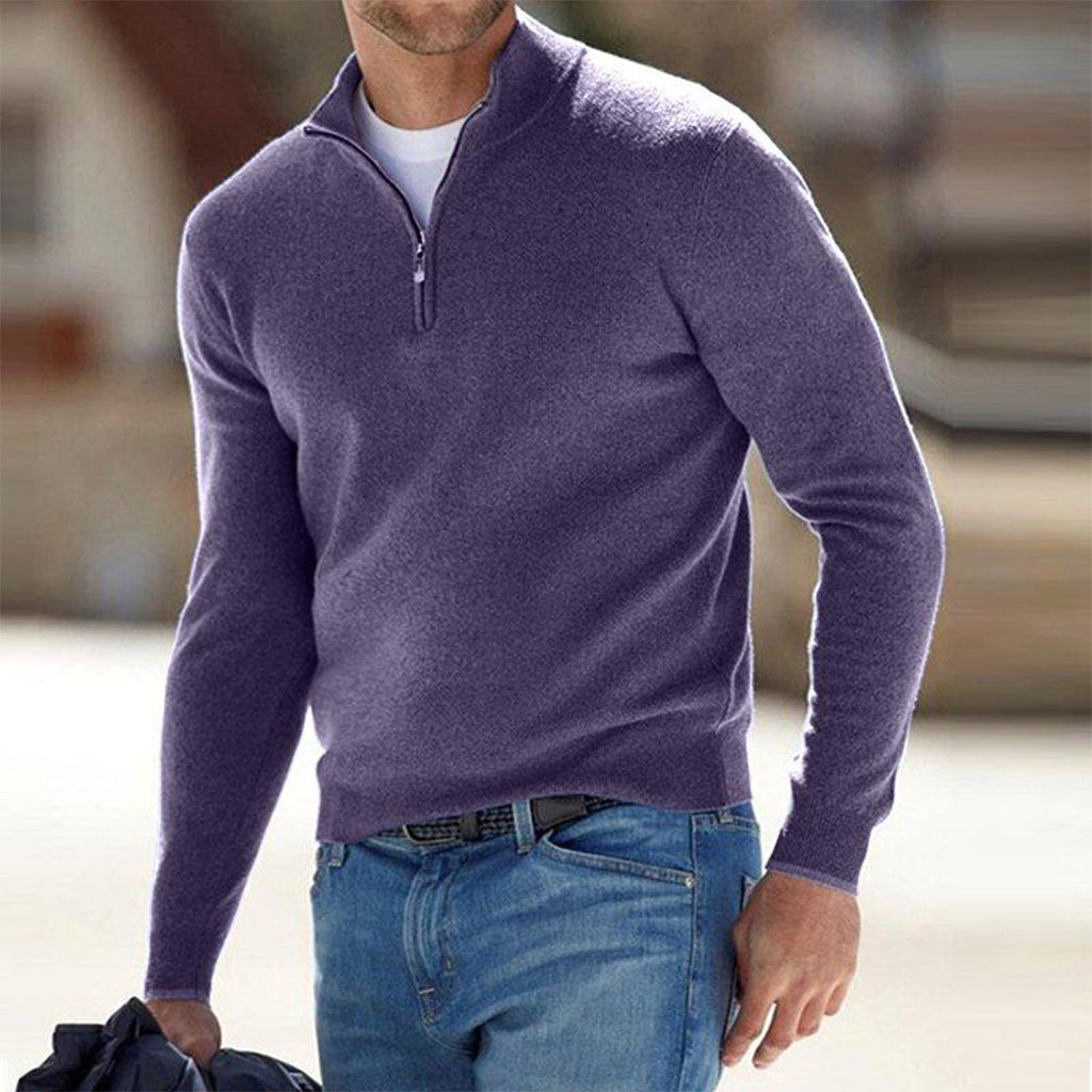 Men's Lightweight Quarter Zip Sweater with Raised Collar