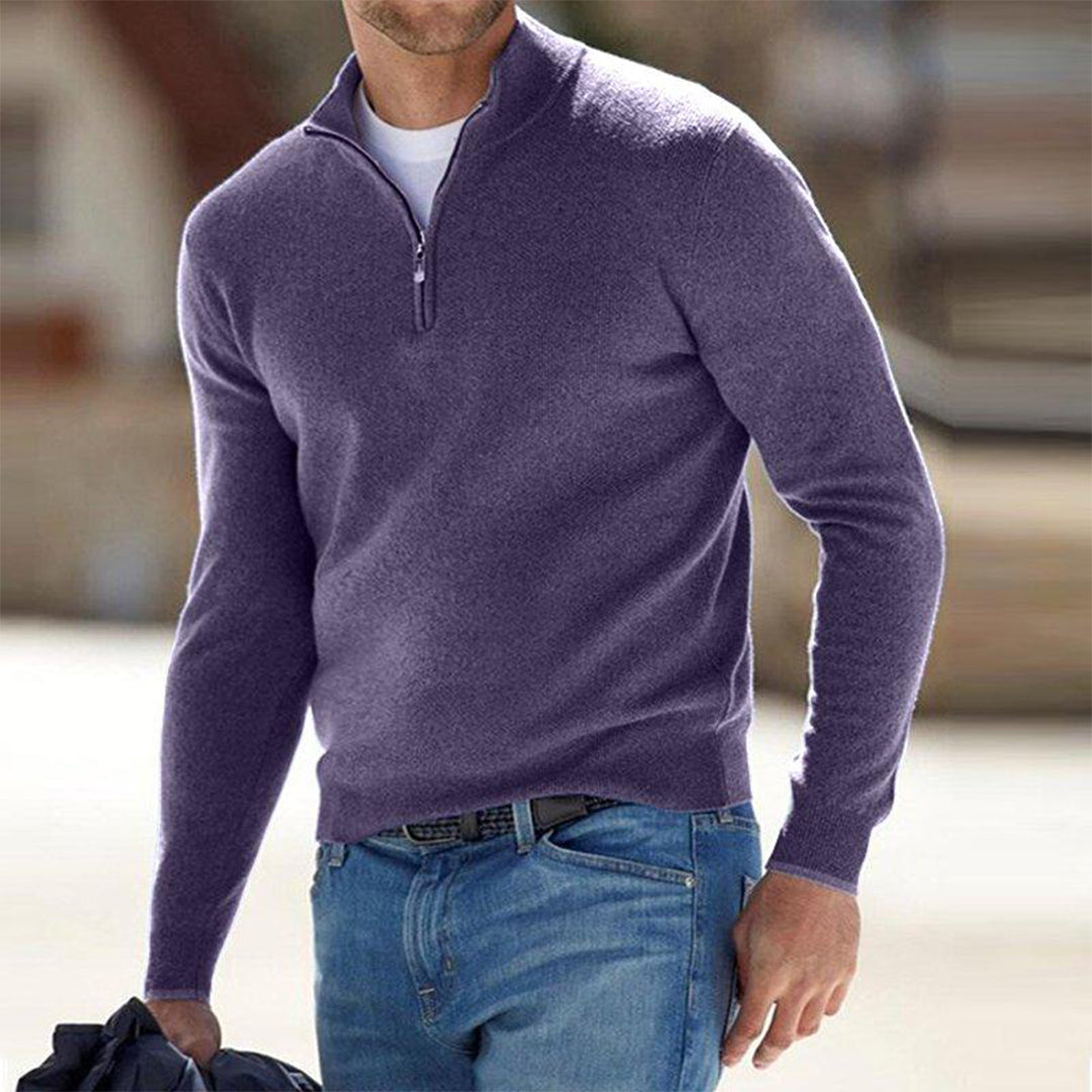 Men's Lightweight Quarter Zip Sweater with Raised Collar
