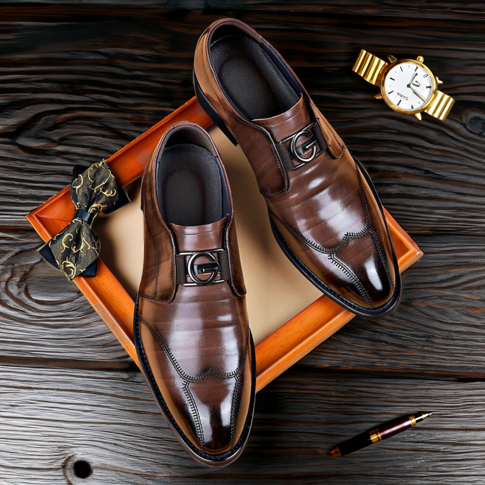 Men's Leather Monk Strap Shoes Polished Buckle Dress Shoes