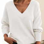 Women's Deep V-Neck Knitted Jumper Relaxed Long Sleeve