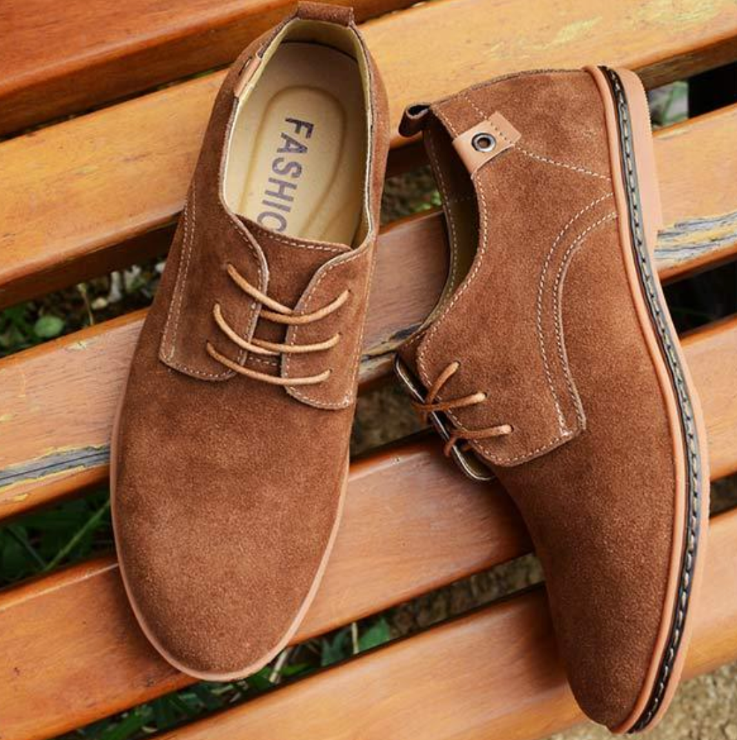 Men's Derby Shoes Suede Texture Lace Up Sole Detail