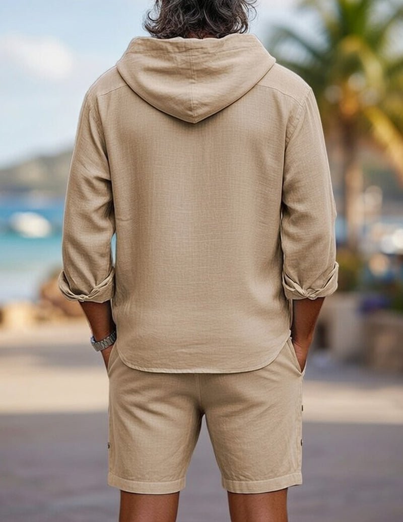 Men's Hooded Shirt and Relaxed Shorts Outfit Set
