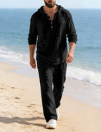 Men's Hooded Lounge Set With Henley Top And Relaxed