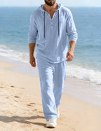 Men's Hooded Lounge Set With Henley Top And Relaxed