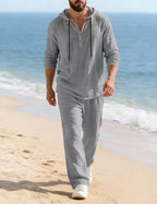 Men's Hooded Lounge Set With Henley Top And Relaxed