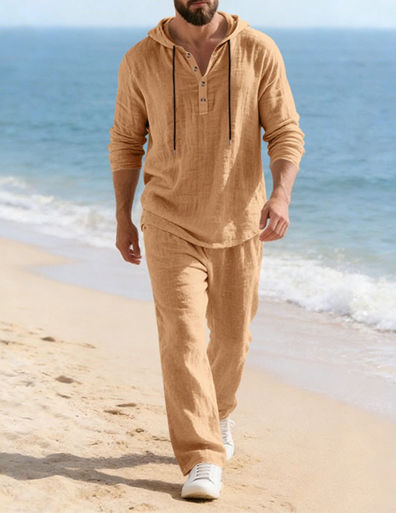 Men's Hooded Lounge Set With Henley Top And Relaxed