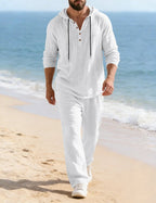 Men's Hooded Lounge Set With Henley Top And Relaxed
