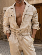 Men's Utility Jumpsuit With Drawstring Waist And Cargo Pockets