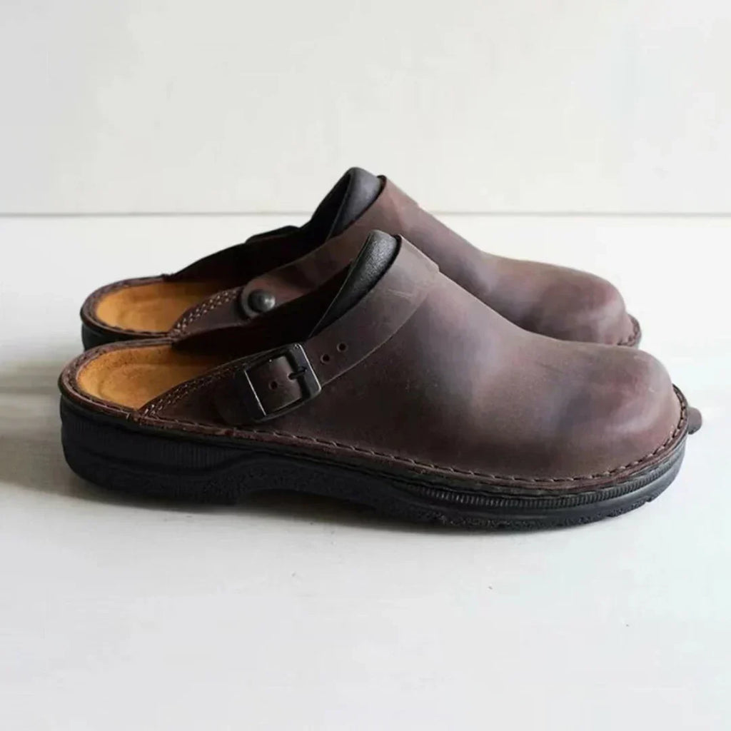 Men's Faux Leather Slippers Buckle Strap Comfort Clogs