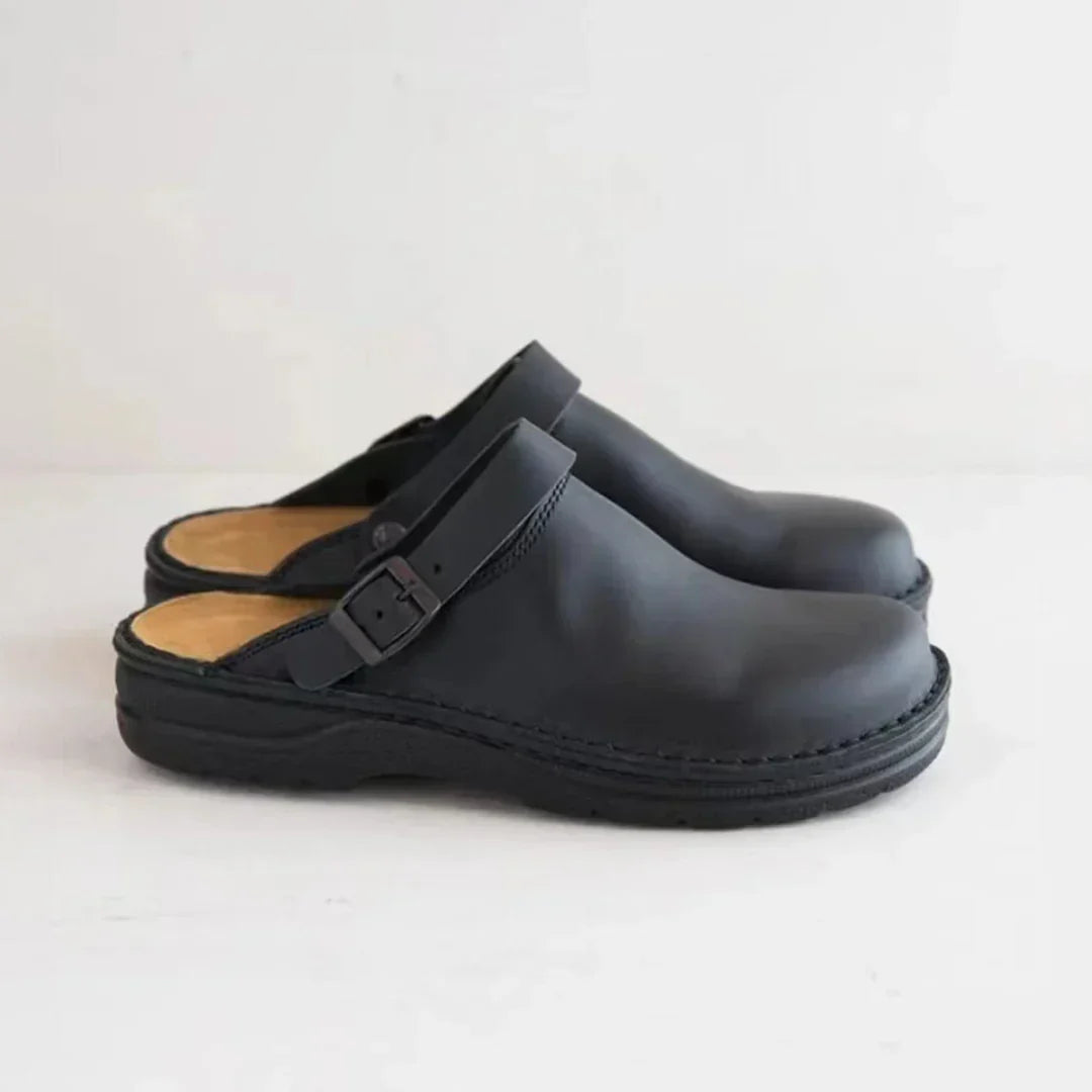 Men's Faux Leather Slippers Buckle Strap Comfort Clogs