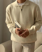 Men's Button Placket Polo Sweater Soft Knit Layer