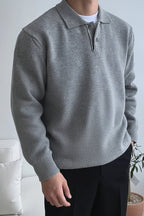 Men's Button Placket Polo Sweater Soft Knit Layer