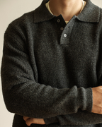 Men's Ribbed Polo Neck Sweater Buttoned Knit for Autumn