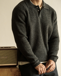 Men's Ribbed Polo Neck Sweater Buttoned Knit for Autumn