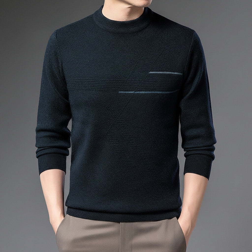 Men's Mock Neck Knit Sweater Minimal Long Sleeve Style
