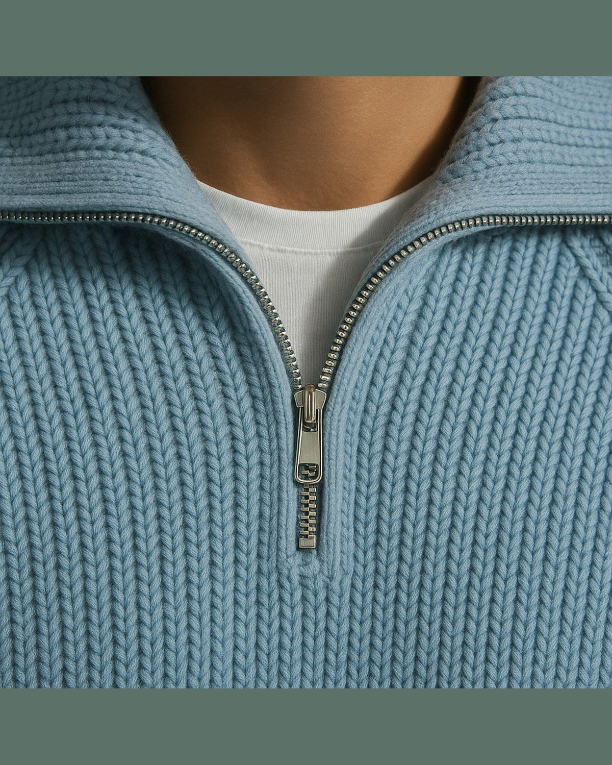Men's Wide Collar Ribbed Sweater Half Zip Knit