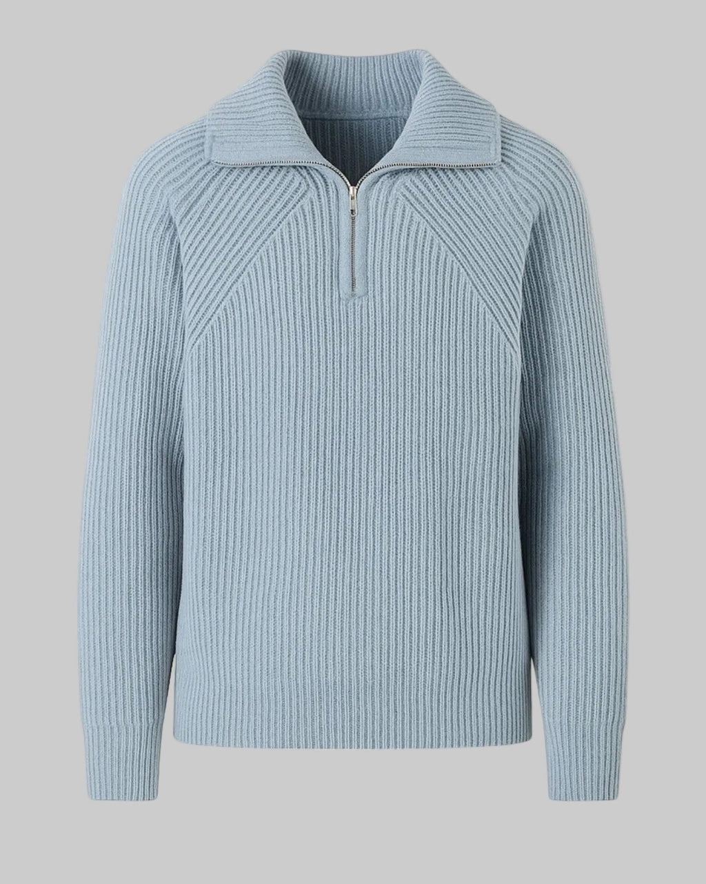Men's Wide Collar Ribbed Sweater Half Zip Knit