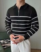 Men's Polo Collar Sweater Ribbed Half Zip Knit
