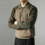 Men's Zip Polo Knit Sweater Raglan Sleeve Smart Casual
