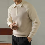 Men's Zip Polo Knit Sweater Raglan Sleeve Smart Casual