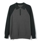 Men's Zip Polo Knit Sweater Raglan Sleeve Smart Casual