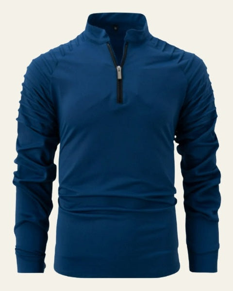 Men's Long Sleeve Quarter Zip Polo Shirt Slim Smart