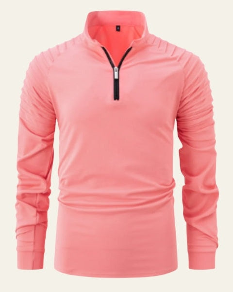 Men's Long Sleeve Quarter Zip Polo Shirt Slim Smart