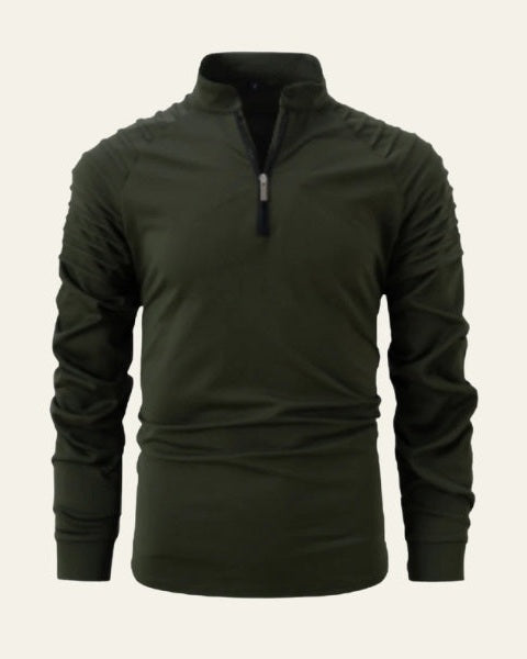 Men's Long Sleeve Quarter Zip Polo Shirt Slim Smart