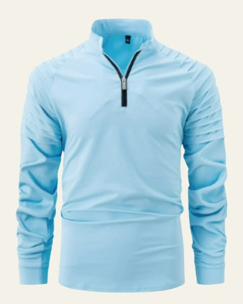 Men's Long Sleeve Quarter Zip Polo Shirt Slim Smart