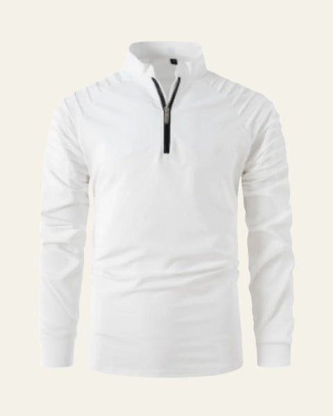 Men's Long Sleeve Quarter Zip Polo Shirt Slim Smart