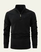 Men's Long Sleeve Quarter Zip Polo Shirt Slim Smart