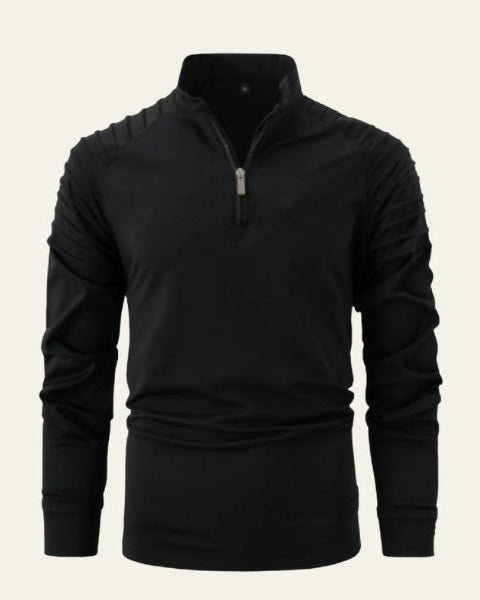 Men's Long Sleeve Quarter Zip Polo Shirt Slim Smart