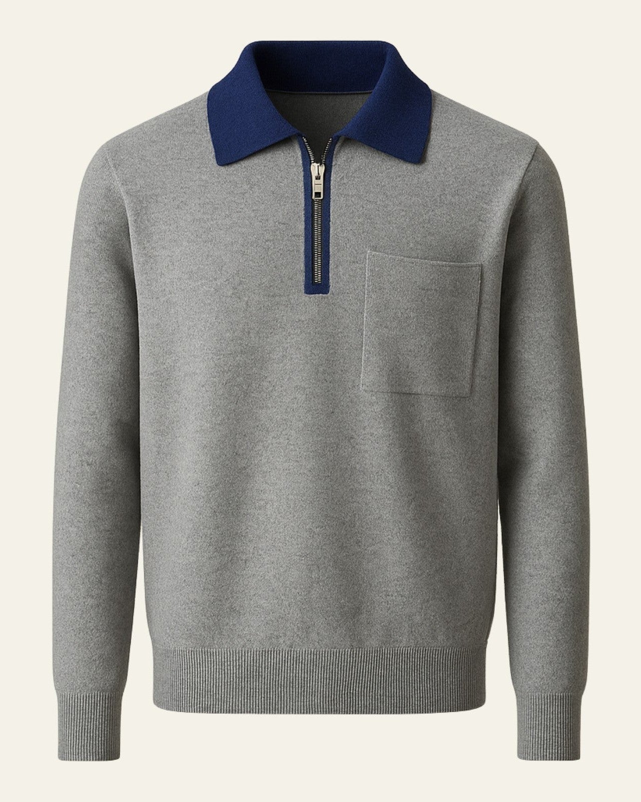 Men's Collared Quarter Zip Sweater Chest Pocket Knit