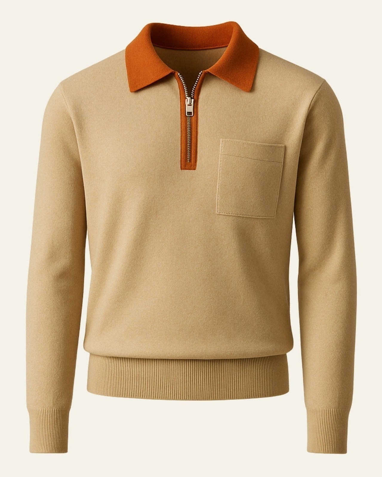 Men's Collared Quarter Zip Sweater Chest Pocket Knit